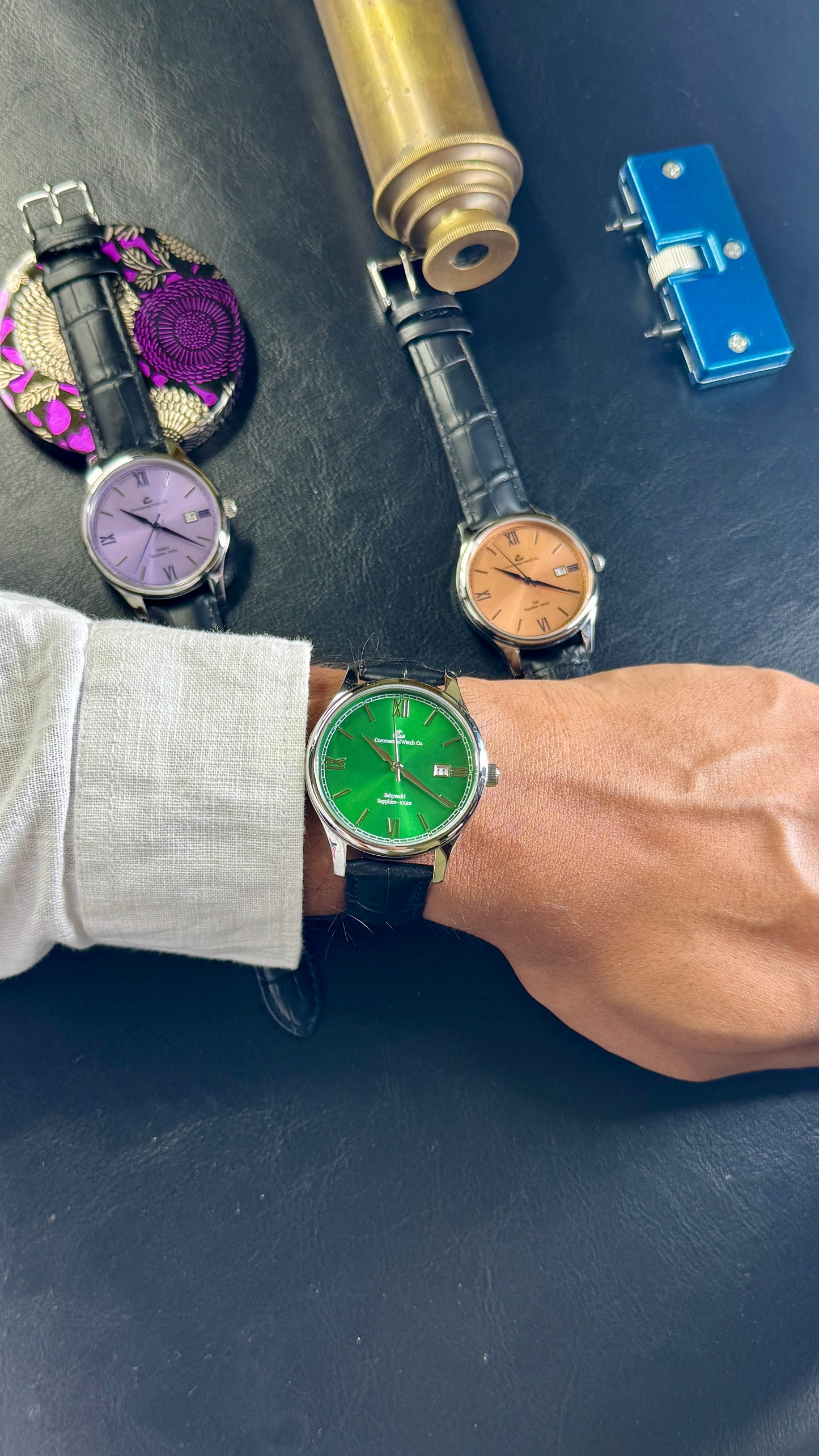 Varnam Collection - Sahyaadri – Sunburst Emerald Green Dial by Coromandel Watch Co
