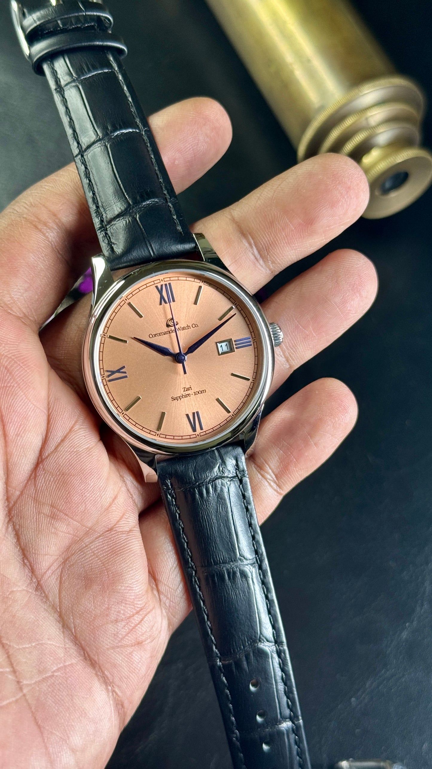 Varnam Collection - Zari – Sunburst Salmon Dial by Coromandel Watch CO