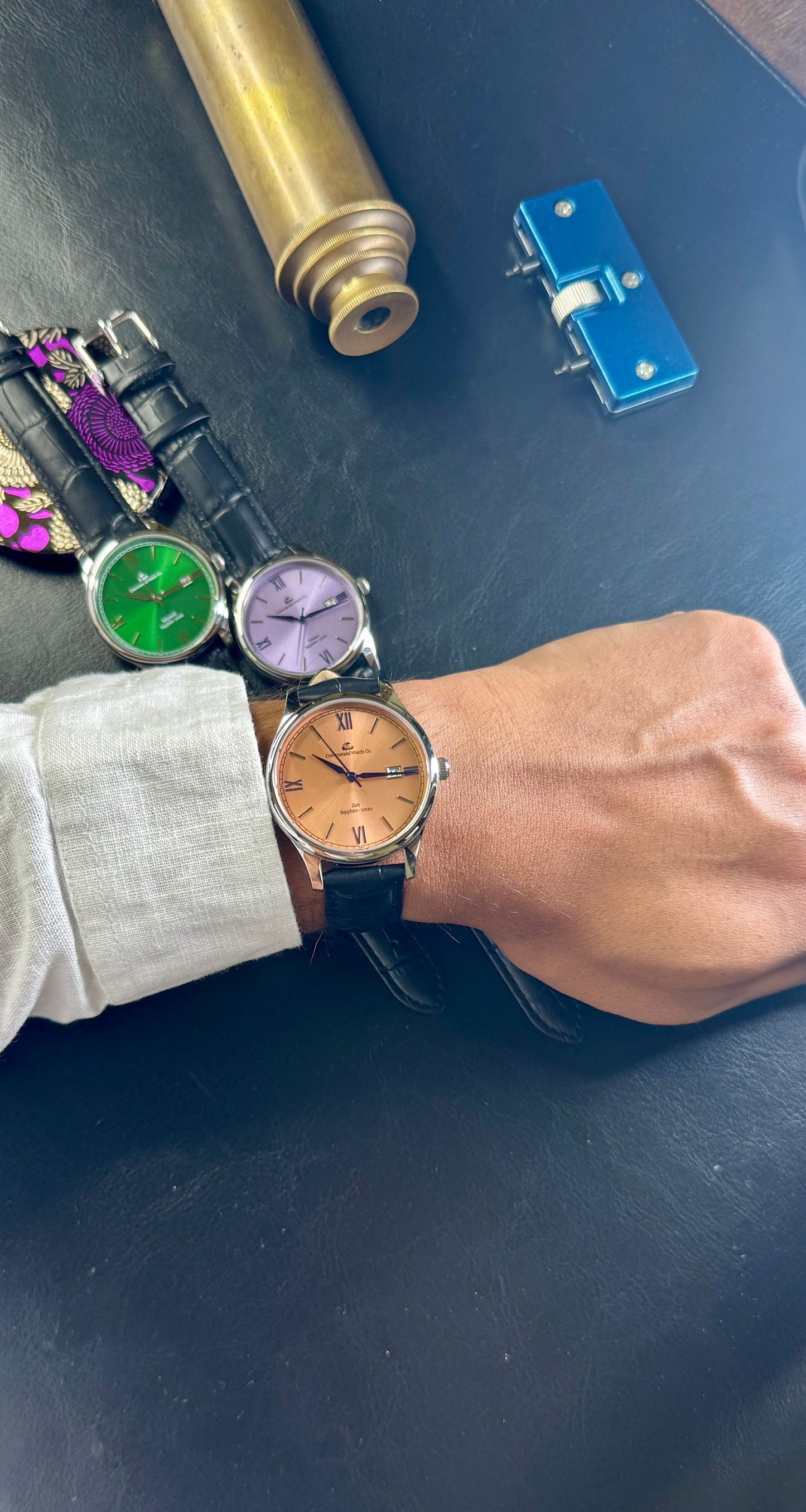 Varnam Collection - Zari – Sunburst Salmon Dial by Coromandel Watch CO